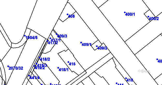 Parcela st. 409/1 v KÚ Hrušov, Katastrální mapa