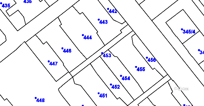 Parcela st. 453 v KÚ Hrušov, Katastrální mapa
