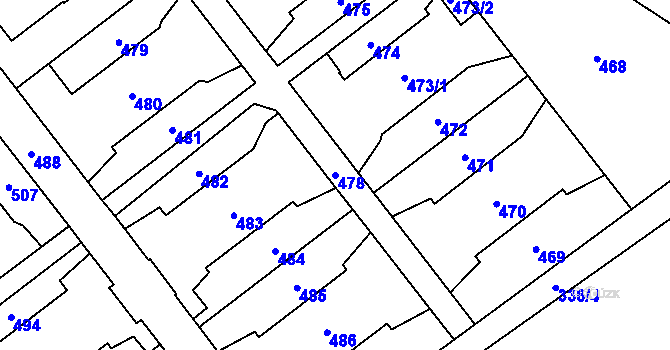 Parcela st. 478 v KÚ Hrušov, Katastrální mapa
