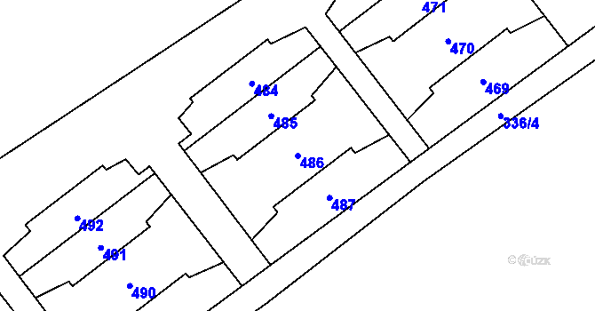 Parcela st. 486 v KÚ Hrušov, Katastrální mapa