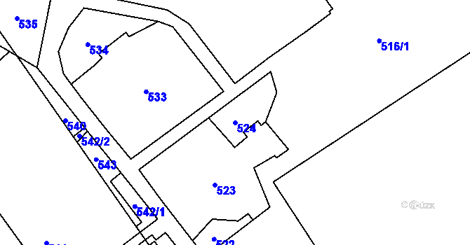 Parcela st. 524 v KÚ Hrušov, Katastrální mapa