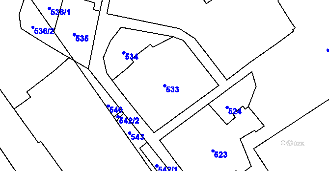Parcela st. 533 v KÚ Hrušov, Katastrální mapa
