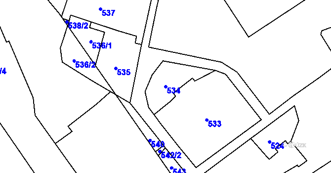 Parcela st. 534 v KÚ Hrušov, Katastrální mapa