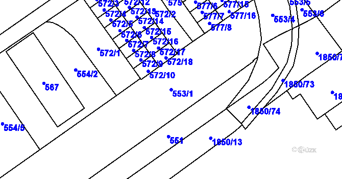 Parcela st. 553/1 v KÚ Hrušov, Katastrální mapa