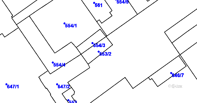 Parcela st. 553/2 v KÚ Hrušov, Katastrální mapa
