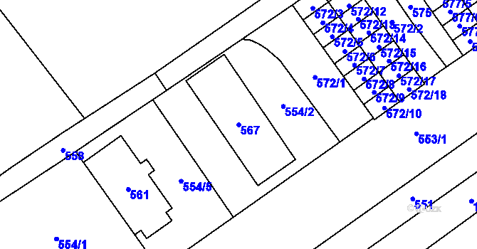 Parcela st. 567 v KÚ Hrušov, Katastrální mapa