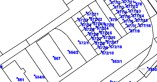 Parcela st. 572/1 v KÚ Hrušov, Katastrální mapa