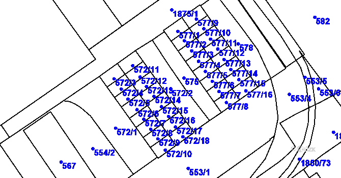 Parcela st. 572/2 v KÚ Hrušov, Katastrální mapa