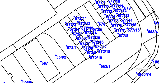 Parcela st. 572/7 v KÚ Hrušov, Katastrální mapa