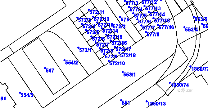 Parcela st. 572/9 v KÚ Hrušov, Katastrální mapa