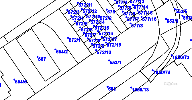 Parcela st. 572/10 v KÚ Hrušov, Katastrální mapa