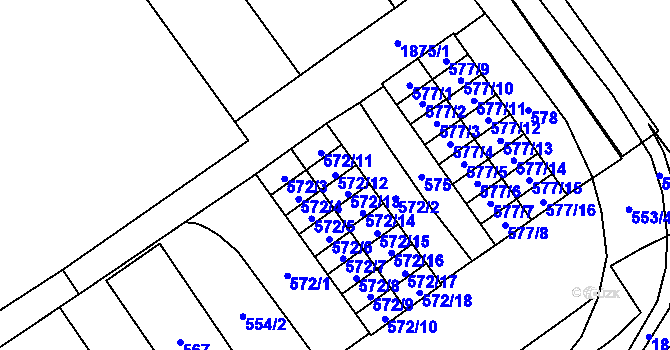 Parcela st. 572/12 v KÚ Hrušov, Katastrální mapa