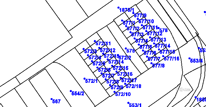 Parcela st. 572/13 v KÚ Hrušov, Katastrální mapa