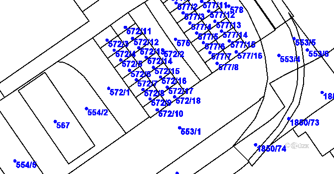 Parcela st. 572/17 v KÚ Hrušov, Katastrální mapa