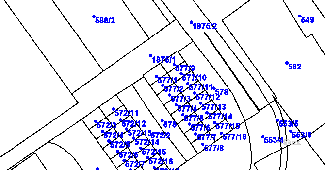 Parcela st. 577/2 v KÚ Hrušov, Katastrální mapa