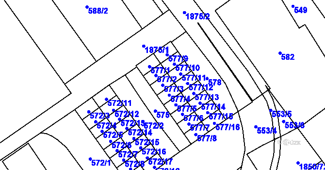 Parcela st. 577/3 v KÚ Hrušov, Katastrální mapa