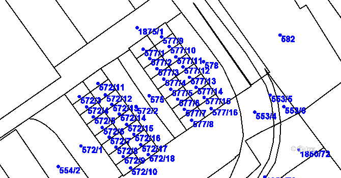 Parcela st. 577/5 v KÚ Hrušov, Katastrální mapa