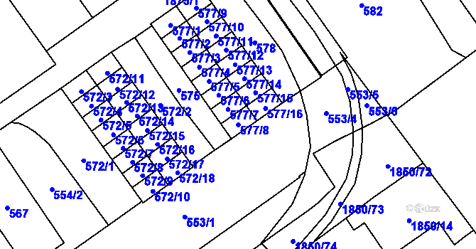 Parcela st. 577/8 v KÚ Hrušov, Katastrální mapa