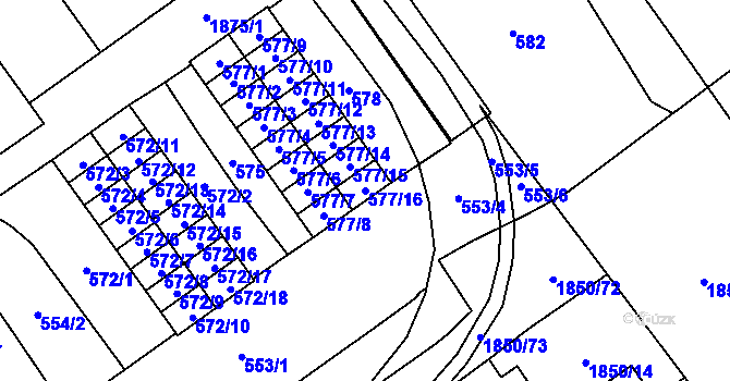 Parcela st. 577/16 v KÚ Hrušov, Katastrální mapa