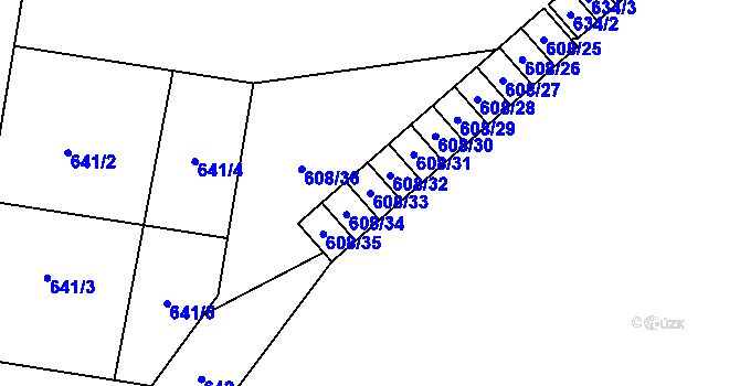 Parcela st. 608/33 v KÚ Hrušov, Katastrální mapa