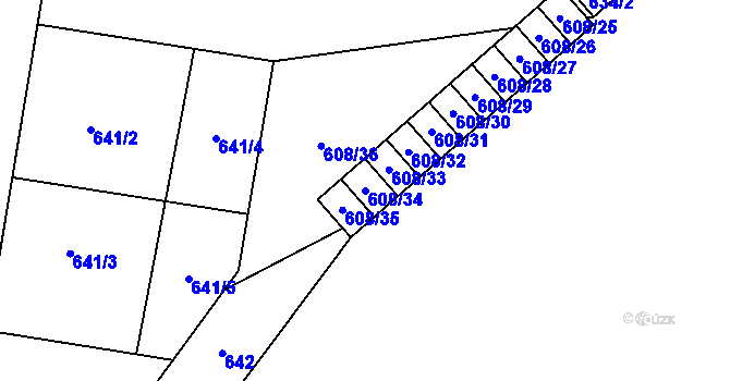 Parcela st. 608/34 v KÚ Hrušov, Katastrální mapa