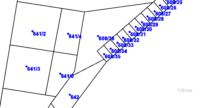 Parcela st. 608/35 v KÚ Hrušov, Katastrální mapa