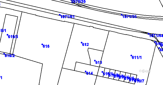 Parcela st. 612 v KÚ Hrušov, Katastrální mapa