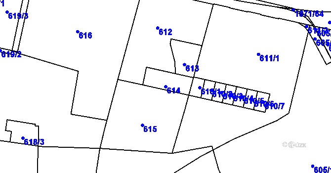 Parcela st. 614 v KÚ Hrušov, Katastrální mapa