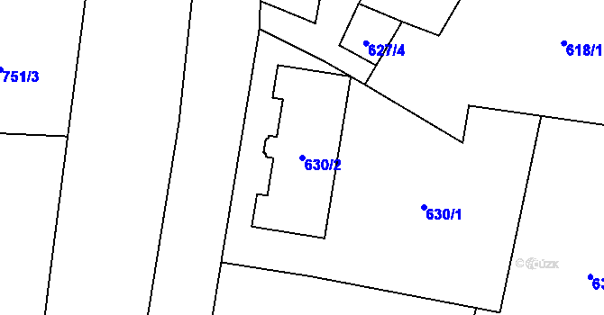 Parcela st. 630/2 v KÚ Hrušov, Katastrální mapa