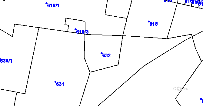 Parcela st. 632 v KÚ Hrušov, Katastrální mapa