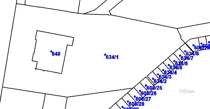 Parcela st. 634/1 v KÚ Hrušov, Katastrální mapa