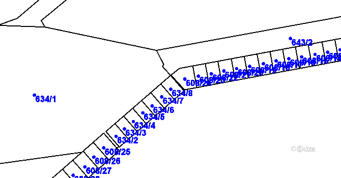 Parcela st. 634/8 v KÚ Hrušov, Katastrální mapa