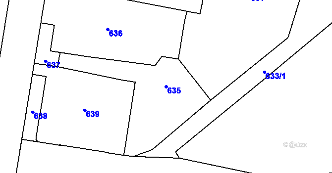 Parcela st. 635 v KÚ Hrušov, Katastrální mapa