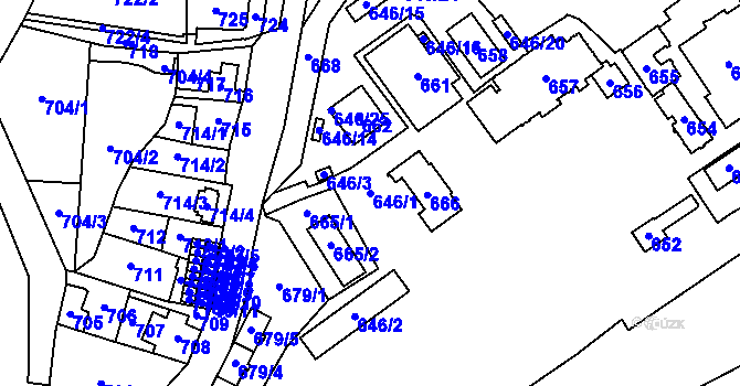 Parcela st. 646/1 v KÚ Hrušov, Katastrální mapa