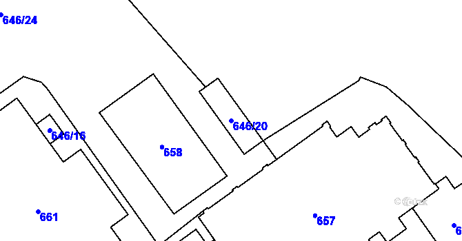 Parcela st. 646/20 v KÚ Hrušov, Katastrální mapa