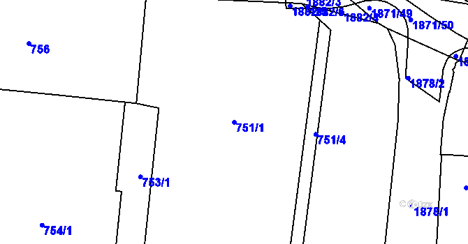 Parcela st. 751/1 v KÚ Hrušov, Katastrální mapa