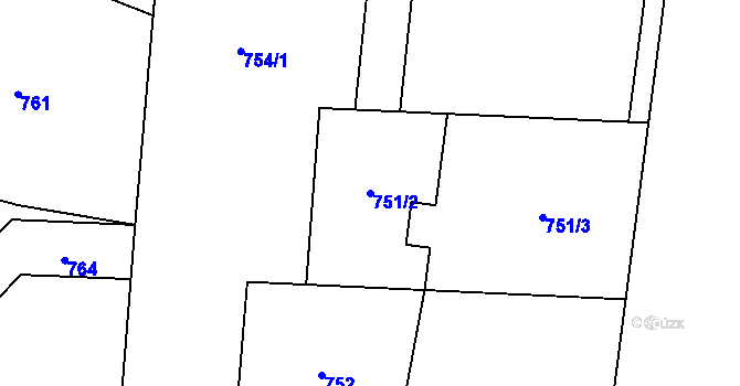 Parcela st. 751/2 v KÚ Hrušov, Katastrální mapa