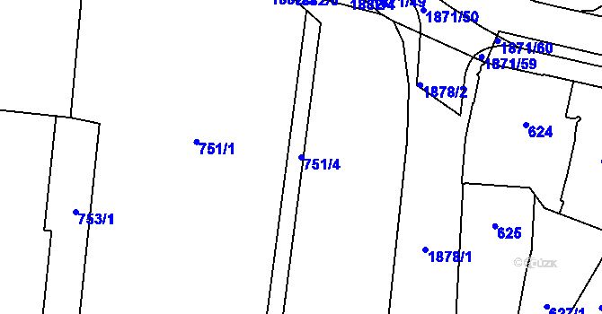 Parcela st. 751/4 v KÚ Hrušov, Katastrální mapa