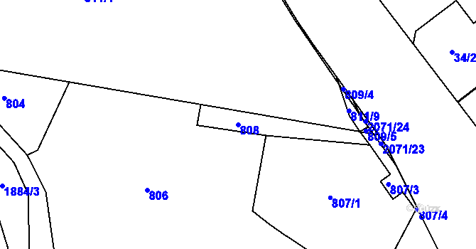 Parcela st. 808 v KÚ Hrušov, Katastrální mapa