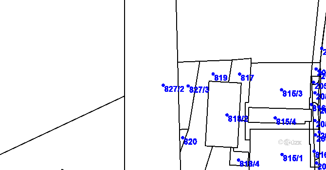 Parcela st. 827/2 v KÚ Hrušov, Katastrální mapa