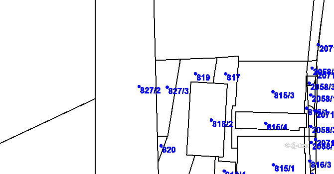 Parcela st. 827/3 v KÚ Hrušov, Katastrální mapa