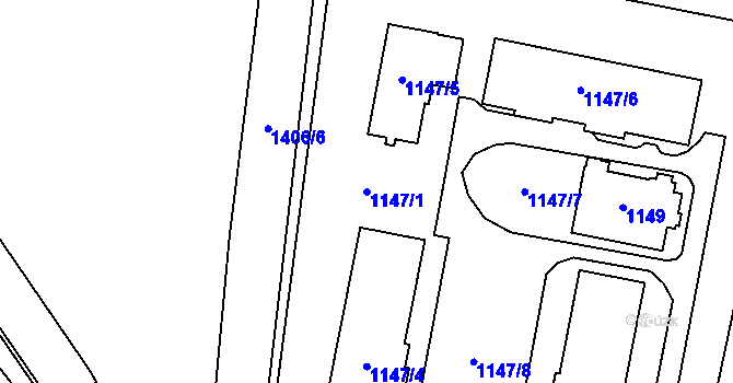 Parcela st. 1147/1 v KÚ Hrušov, Katastrální mapa