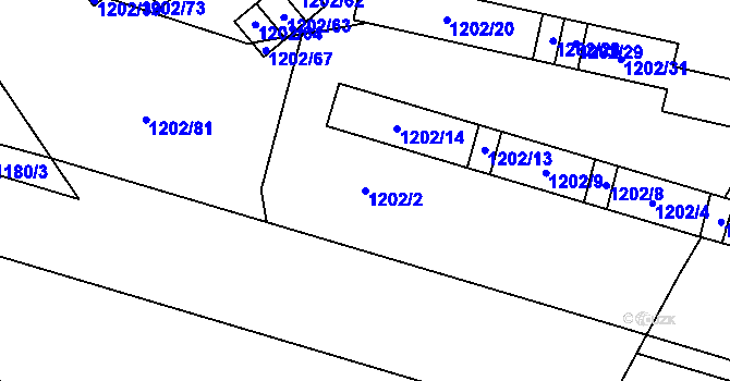 Parcela st. 1202/2 v KÚ Hrušov, Katastrální mapa