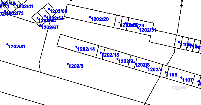 Parcela st. 1202/13 v KÚ Hrušov, Katastrální mapa