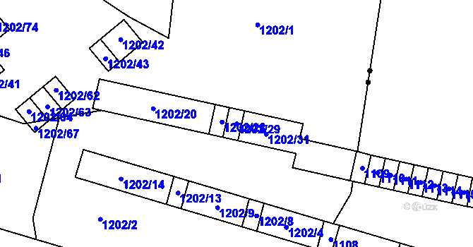 Parcela st. 1202/29 v KÚ Hrušov, Katastrální mapa