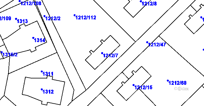 Parcela st. 1212/7 v KÚ Hrušov, Katastrální mapa
