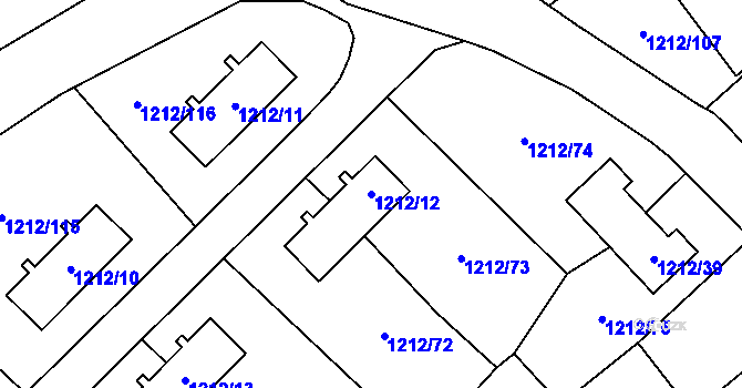 Parcela st. 1212/12 v KÚ Hrušov, Katastrální mapa