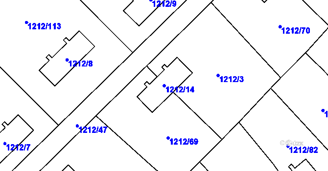 Parcela st. 1212/14 v KÚ Hrušov, Katastrální mapa