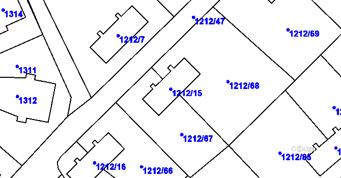 Parcela st. 1212/15 v KÚ Hrušov, Katastrální mapa