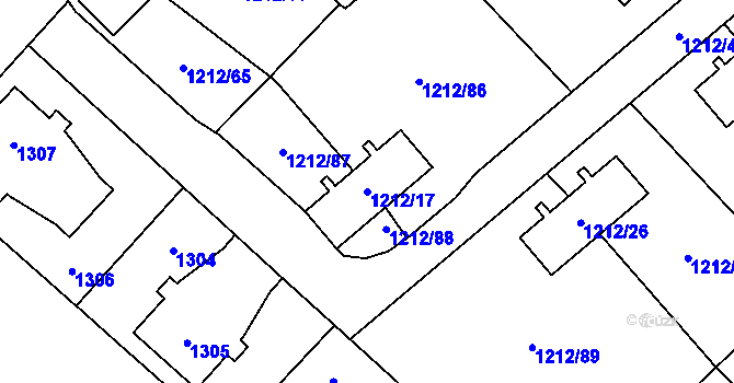 Parcela st. 1212/17 v KÚ Hrušov, Katastrální mapa